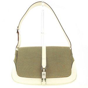 GUCCI shoulder bag Jackie bracket beige white canvas �~ leather Authentic USED